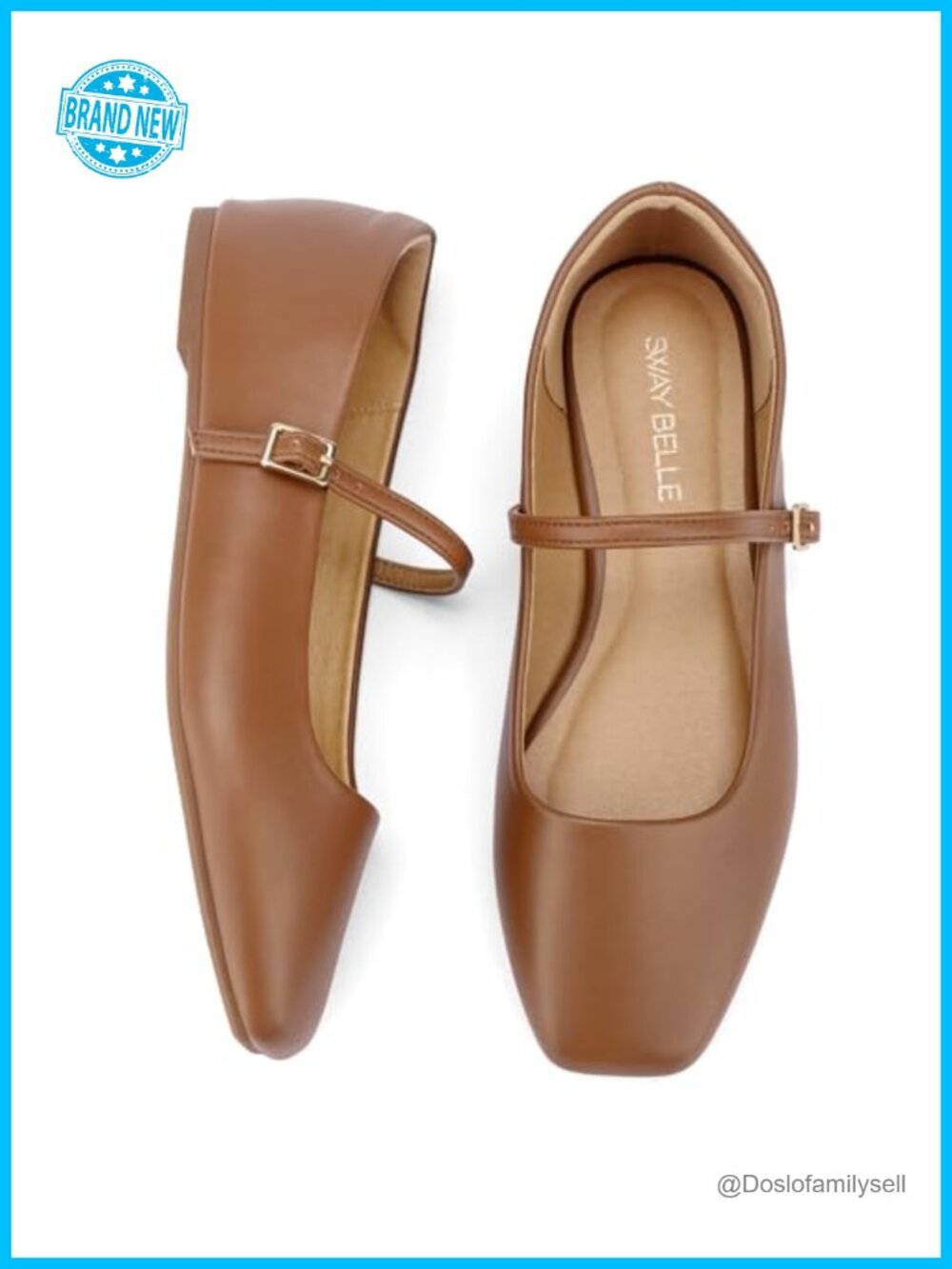Mary Jane Flats Square Closed Toe Adjustable Buckle Ballet Flats Faux Leather